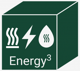 Energy3 Logo displaying a cube with a heating, hot water and electricity symbol