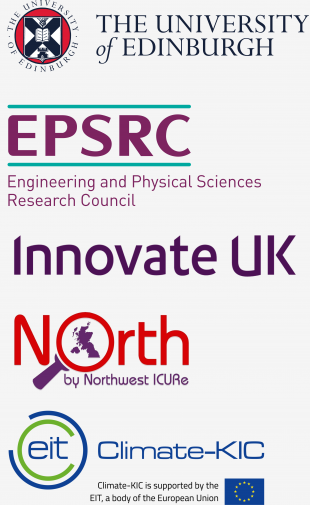 University of Edinburgh, EPSRC, Innovate UK,ICURe NxNW, and Climate KIC logos